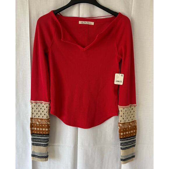 NWT Free People We the Free sz Medium Cozy Craft Thermal Shirt Top Red - Picture 1 of 6